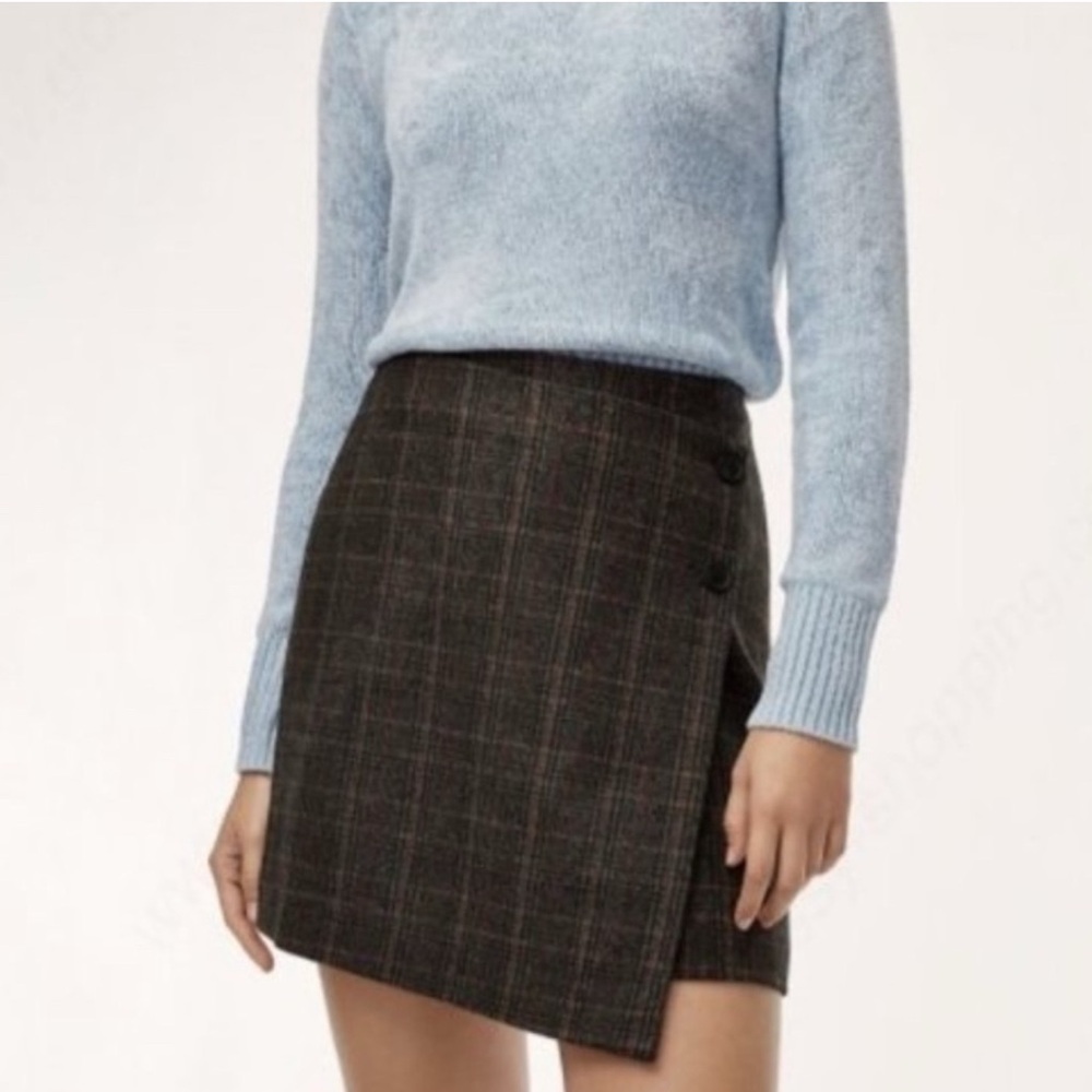 Aritzia Wilfred Claudette Green Check Wrap Plaid Skirt